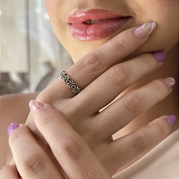 Anel Flor Bali Pikun Prata Envelhecida - APR162