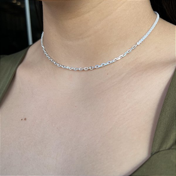 Choker Riviera com Detalhes Cartier Prata 925 - 35+5cm Extensor - CPR567