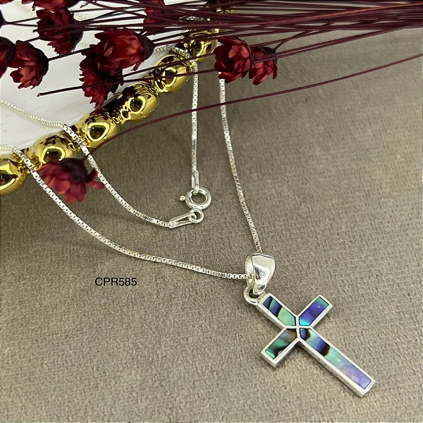 Gargantilha Crucifixo Pedra Natural Prata 925  45cm - CPR585