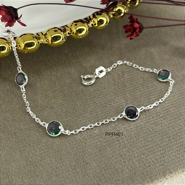 Pulseira Pedras Prata 925 - 17+3cm extensor -PPR401