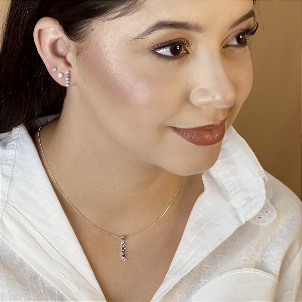 Conjunto Pedras com Zircônias Coloridas Prata 925 - CJPR75