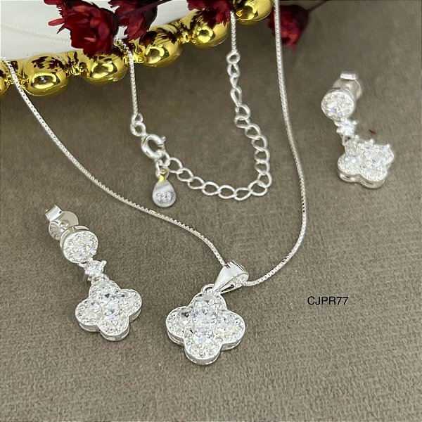 Conjunto Cravejado com Pedras Zircônias Prata 925  - 45+5cm extensor - CJPR77