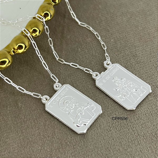 Escapulário  Coração Sagrado Nossa Senhora do Carmo Prata 925 - 60cm - CPR596