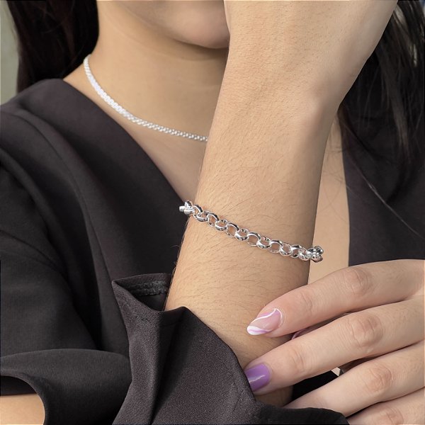 Pulseira Feminina Elo Português Prata 925 - 18,5cm - PPR446