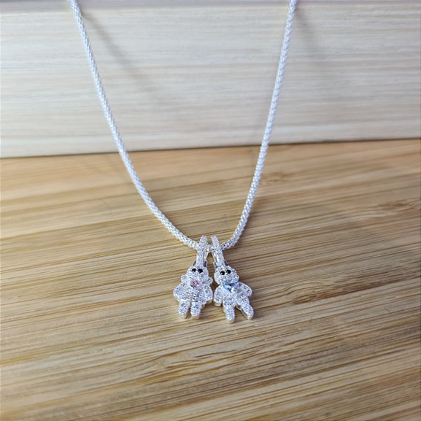 Gargantilha com Pingente Menino e Menina Prata 925 - CPR627