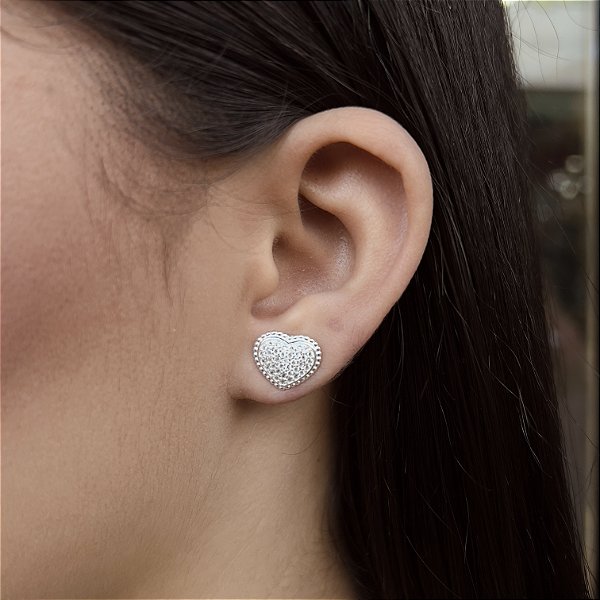 Brincos Corações Cravejados com Zircônias Prata925 - BPR645