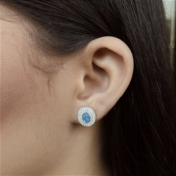 Brincos Cravejados com Pedra Natural Esterlina Prata 925 - BPR636