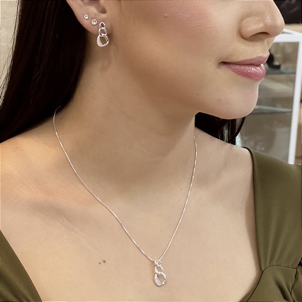 Conjunto Elos Cravejados Prata 925- CJPR82