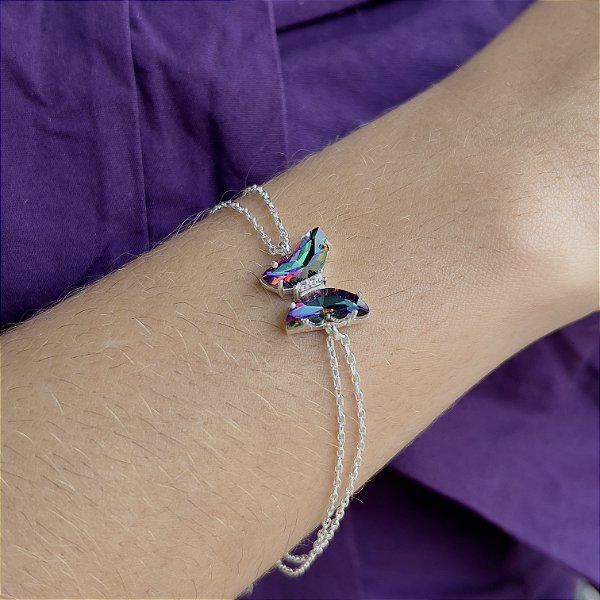 Pulseira Borboleta com pedra Furta-cor Prata 925 - PPR465