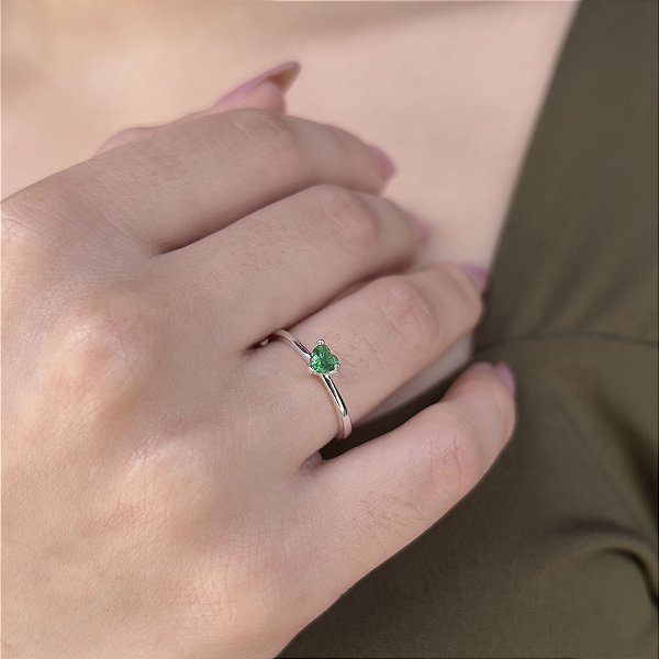 Anel Coração Zircônia Verde Prata 925 - APR222