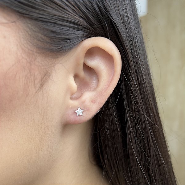 Brincos Estrelinha Cravejada Prata 925 - BPR665