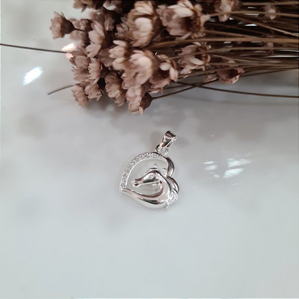 Pingente Coração com Cavalo Prata 925 - 16MM - PIPR370