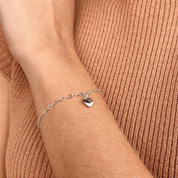 Pulseira com Coração Liso Prata 925 - PPR474