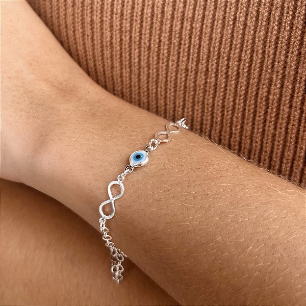 Pulseira Infinito com Olho Grego Prata 925 - PPR470