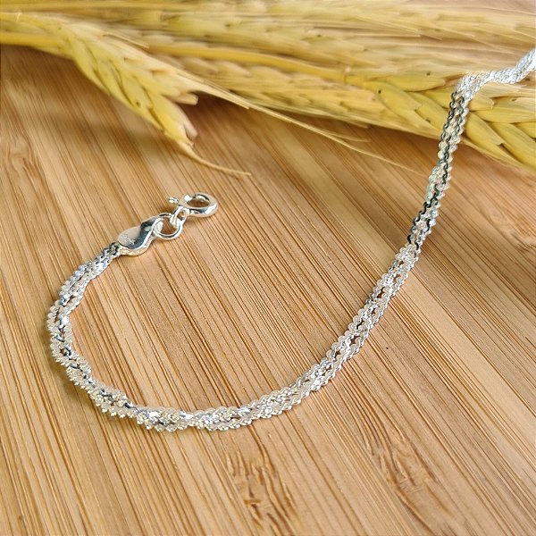 Pulseira 3 Fios Diamantada Prata 925 - PPR475