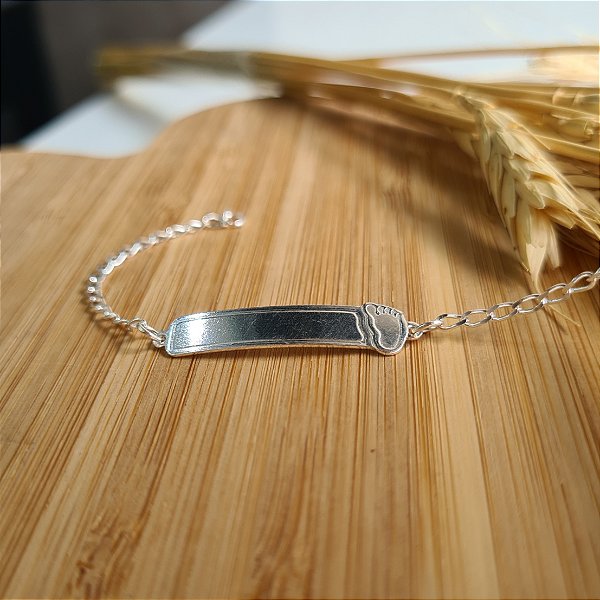 Pulseira Plaquinha com Pezinho Prata 925 - PPR483