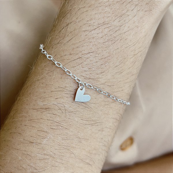 Pulseira com Coração Prata 925 - 18cm - PPR488
