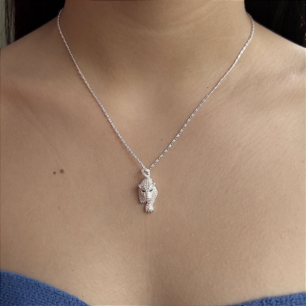 Gargantilha com Pingente Pantera Cravejada Prata 925 - CPR679