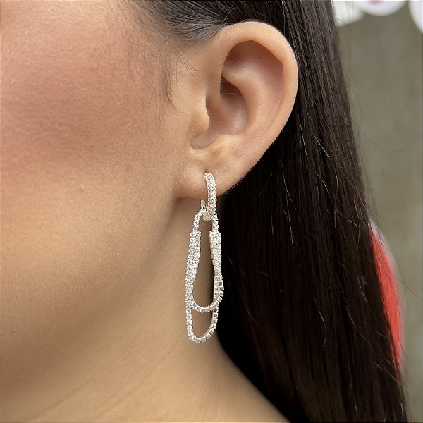 Brincos Cravejados com Zircônias Prata 925 - 48mm - BPR698