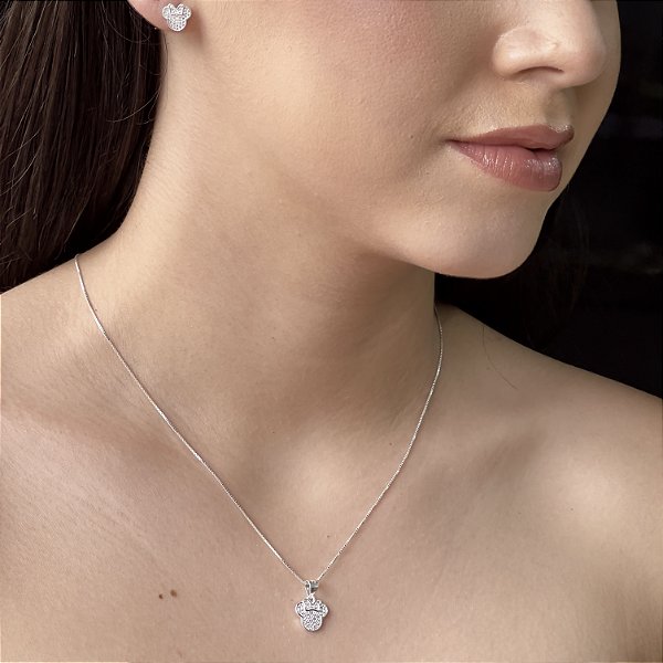 Conjunto Minnie Cravejada com Zircônias Prata 925 - CJPR98