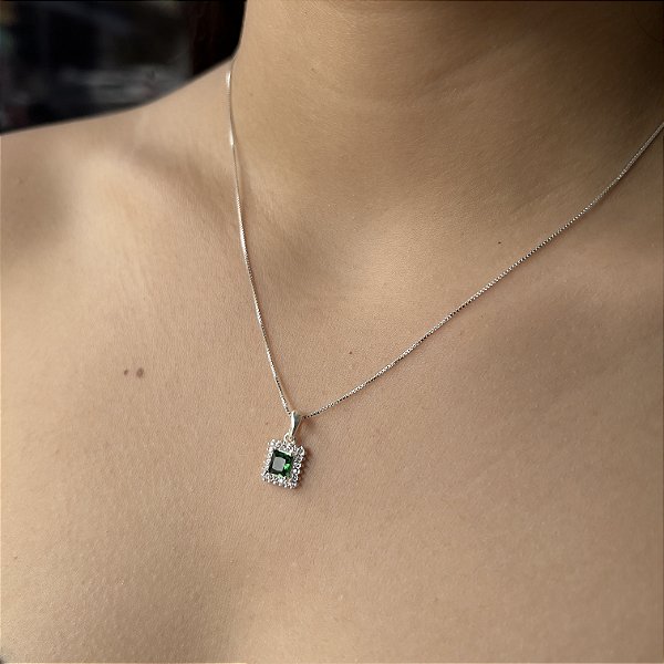 Gargantilha Cravejada com Pedra Verde Prata 925 - CPR688