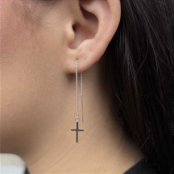 Brincos Correntinha com Crucifixo Prata 925 - BPR720