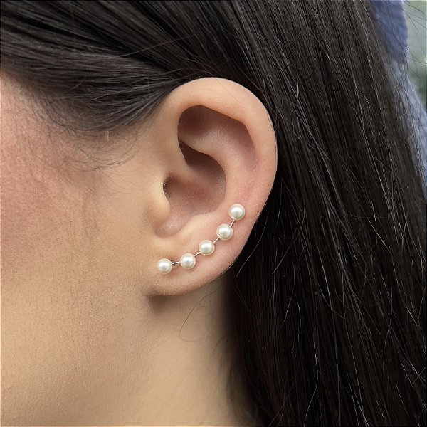 Brincos Ear Cuff com Perolas Prata 925 - BPR716