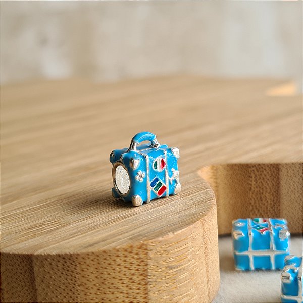 Berloque Separador Mala Viagem Resinada Prata 925 - PD1116