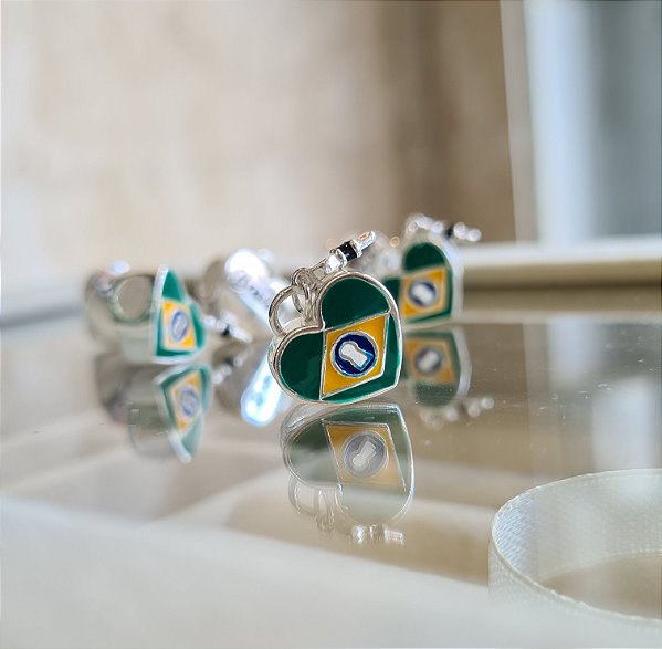 Berloque Coração Brasil Prata 925 - PD1134