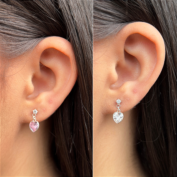 Brincos Infantis Pendurado Coração Prata 925 - BPR725