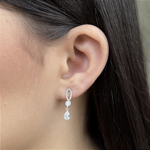 Brincos com Gota Pedra Zircônia Prata 925 - BPR742