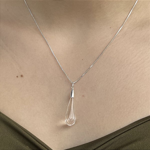 Gargantilha com Pingente Gota Cristal Prata 925 - CPR699