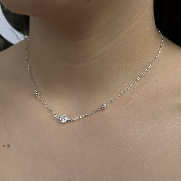 Gargantilha Choker com Bolinhas e Zircônia Prata 925 - CPR701