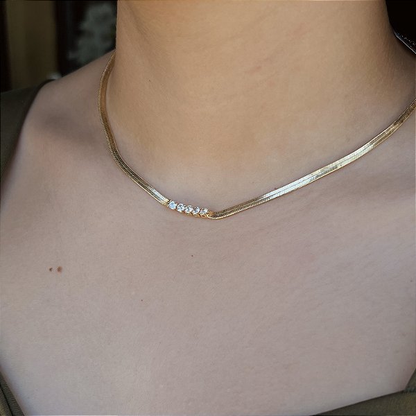 Chocker Laminada com Zircônias Semijoia18k - MC591
