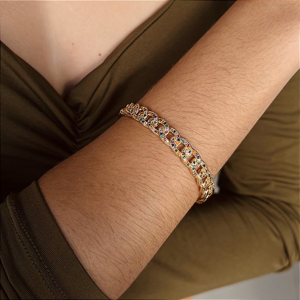 Bracelete Cravejado com Zircônias Coloridas Semijoia 18k - MP492