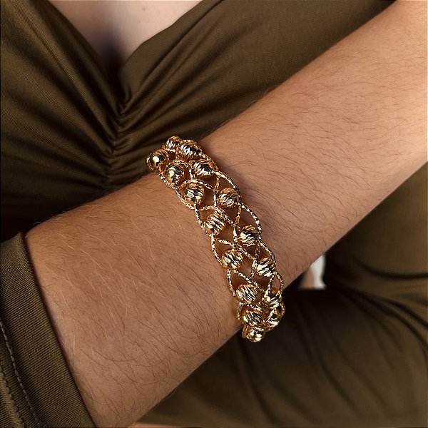 Bracelete Bolas Trabalhadas Semijoia1 8k - MP493