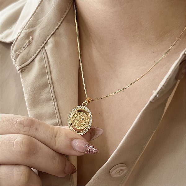 Gargantilha São Bento Com Zircônias Semijoias 18k - MC751