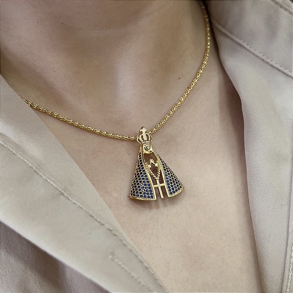 Gargantilha N.Sra Aparecida com Zircônias Semijoias 18k - 50cm - MC652