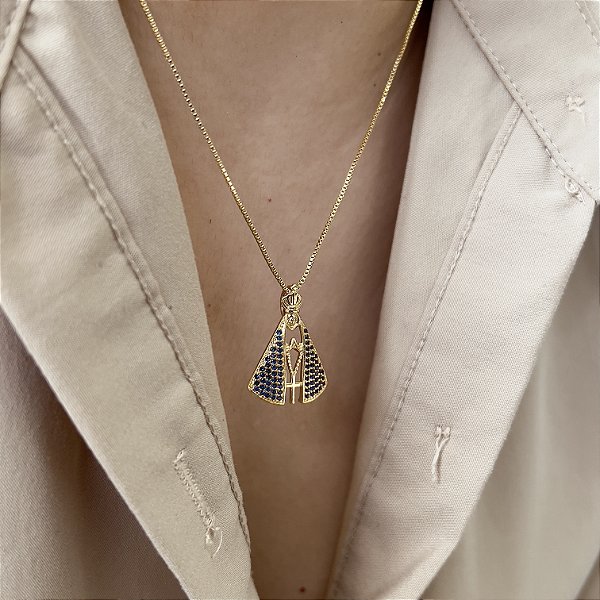 Gargantilha N.Sra Aparecida Cravejada Semijoias 18k - MC747