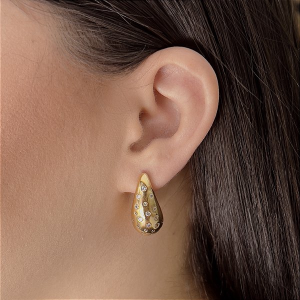 Brincos Gota Cravejados com Zircônias Semijoias 18k - MB722
