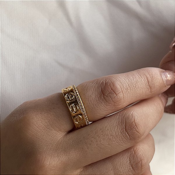 Anel Cravejado com Zircônias Semijoias 18k - MA134