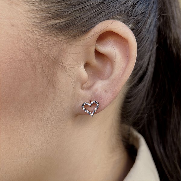 Brincos Coração Cravejado Semijoias 18k - MB886