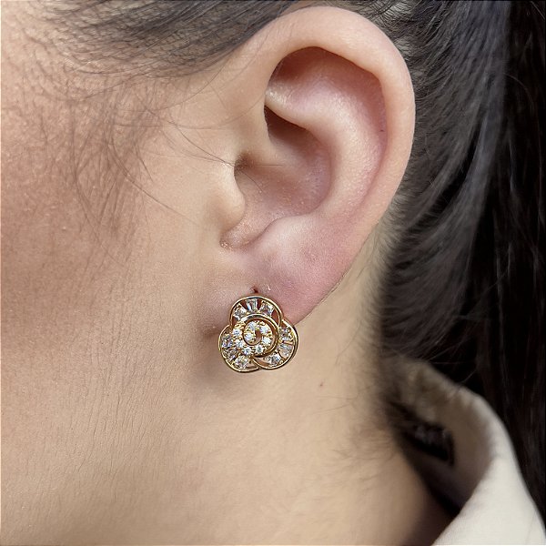 Brincos Flor Cravejadas Semijoias 18k - MB879