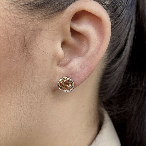 Brincos Àrvore da Vida Cravejados Semijoias 18k - MB920