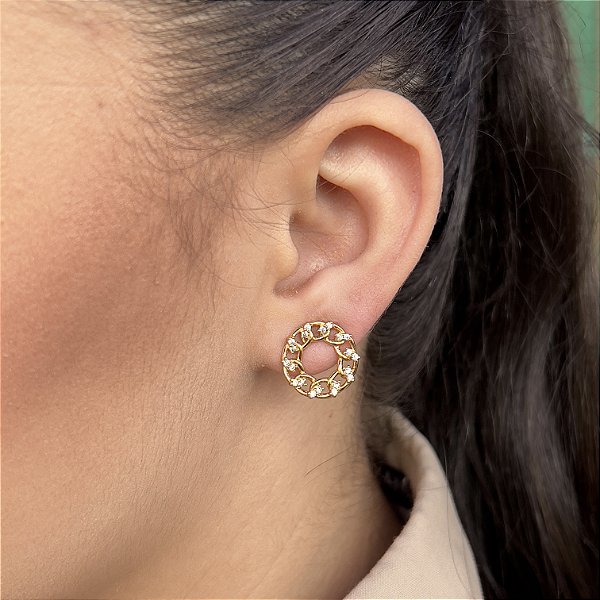 Brincos Elos com Zircônias Semijoias 18k - MB885