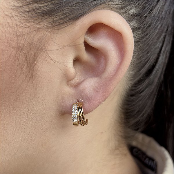 Brincos Argolas Cravejados com Zircônias Semijoias 18k - MB921
