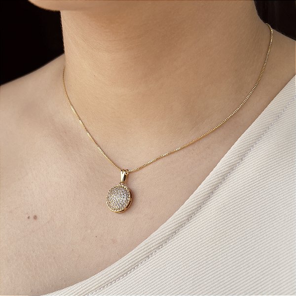 Gargantilha com Pingente Cravejado com Zircônias Semijoias 18k - MC768