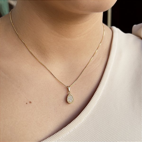 Gargantilha Gota Cravejada com Zircônias Semijoias 18k - MC775