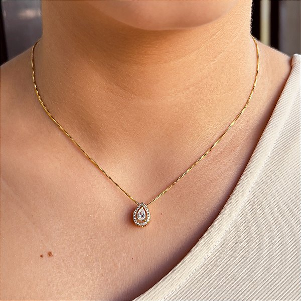 Gargantilha Gota com Zircônias Semijoias 18k - MC761