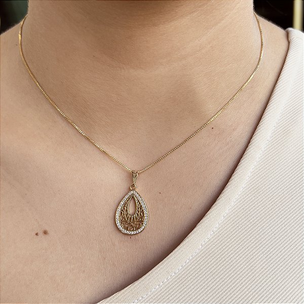 Gargantilha Pingente Cravejado com Zircônias Semijoias 18k - MC60